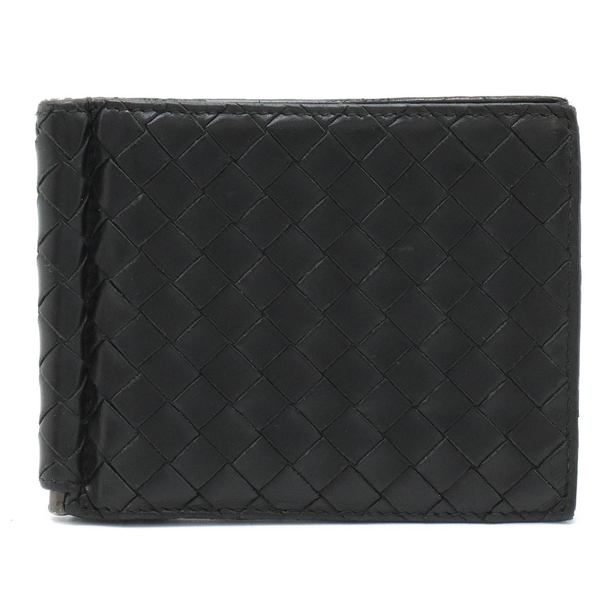 BOTTEGA VENETA Intrecciato wallet with money clip, leather, black, 123180