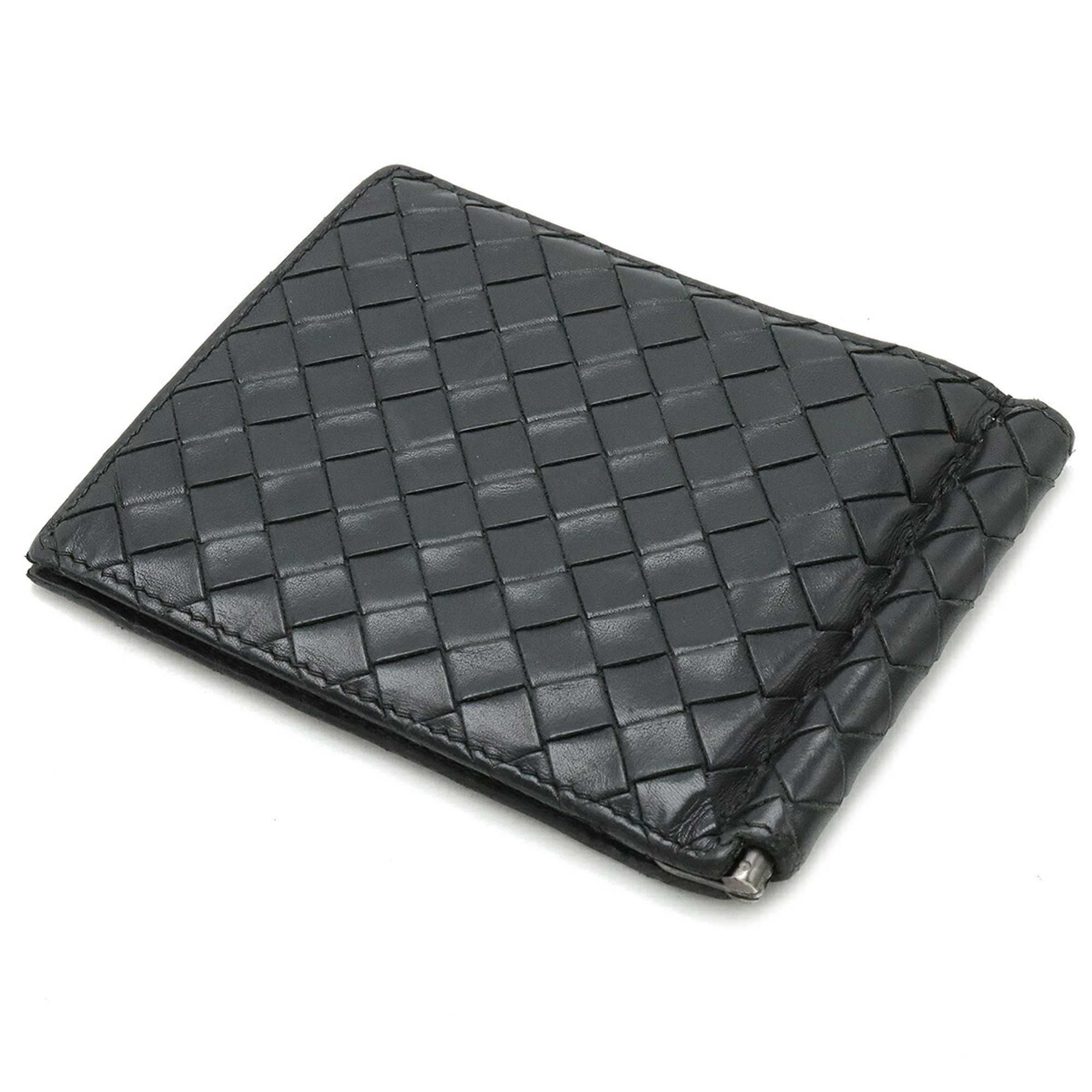 BOTTEGA VENETA Intrecciato wallet with money clip, leather, black, 123180