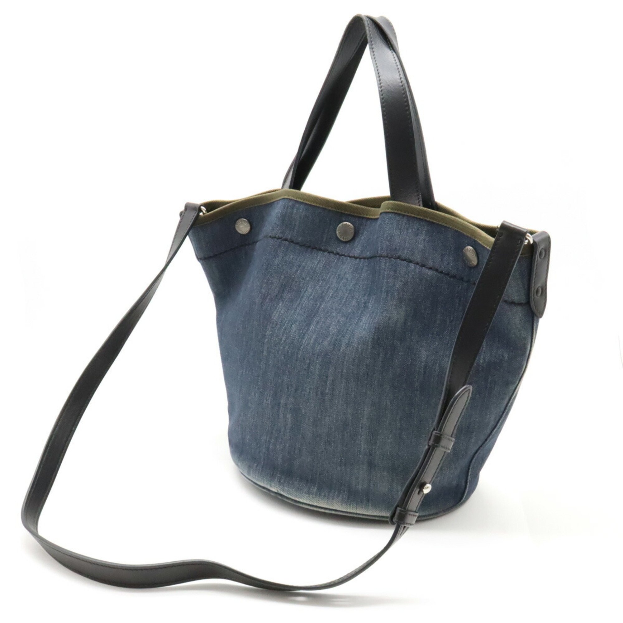 PRADA Prada Tote Bag Shoulder Denim Leather BLUE MIMETICO Khaki 1BG244