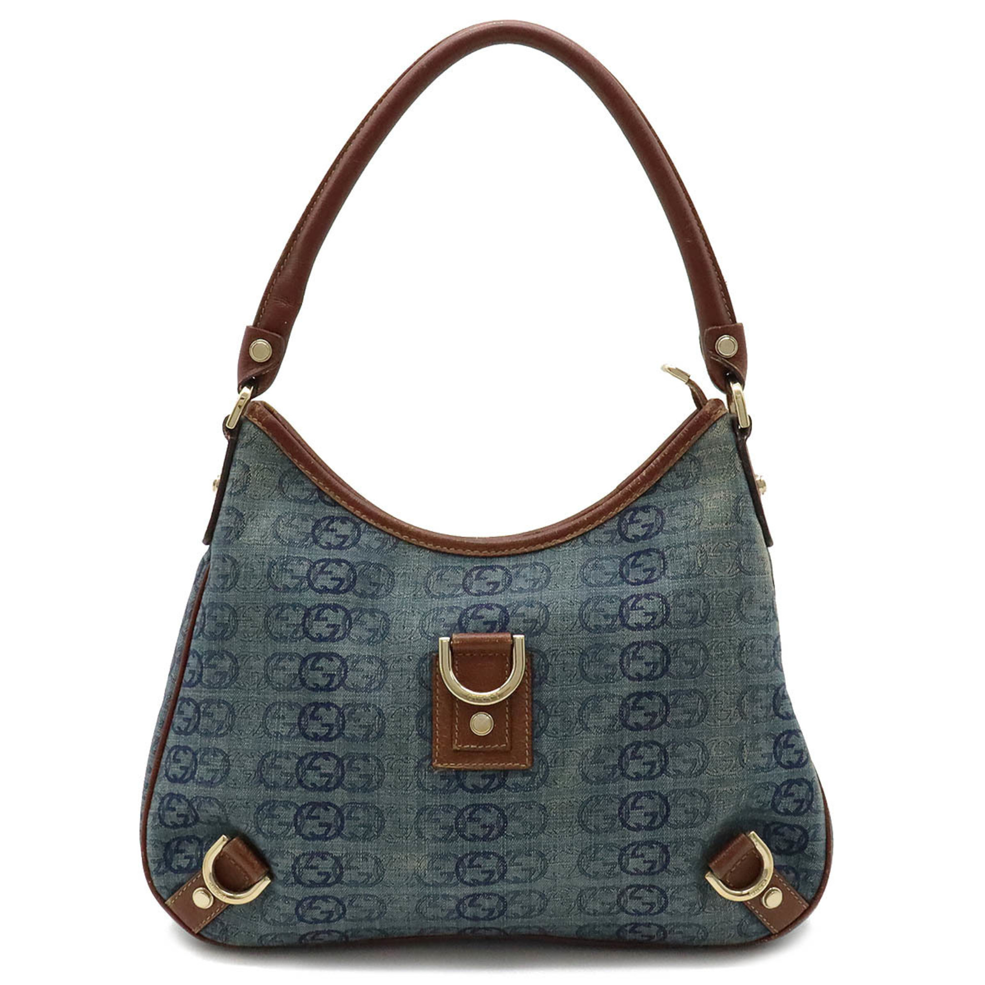 GUCCI Gucci Interlocking G GG pattern shoulder bag denim canvas blue brown 130738