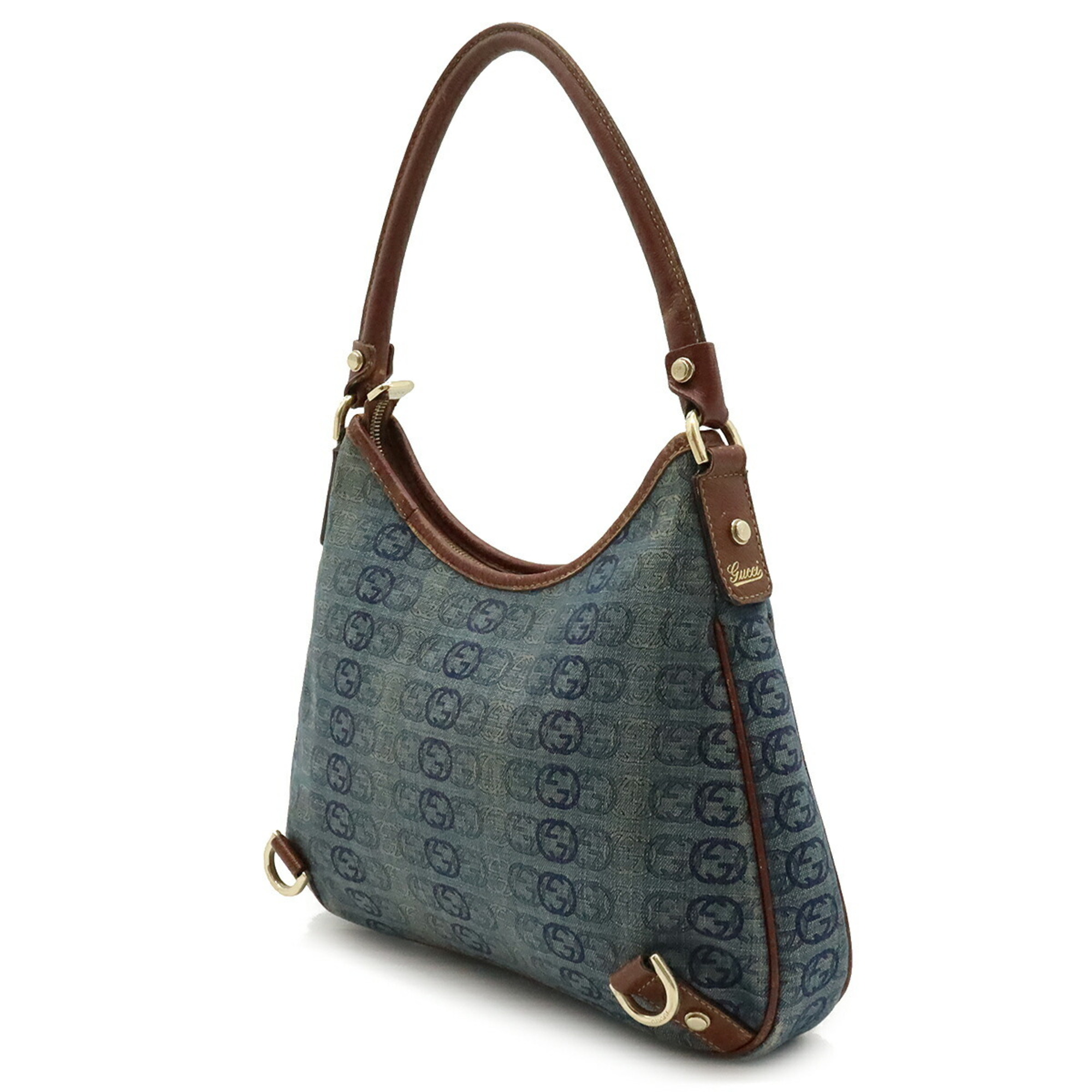 GUCCI Gucci Interlocking G GG pattern shoulder bag denim canvas blue brown 130738