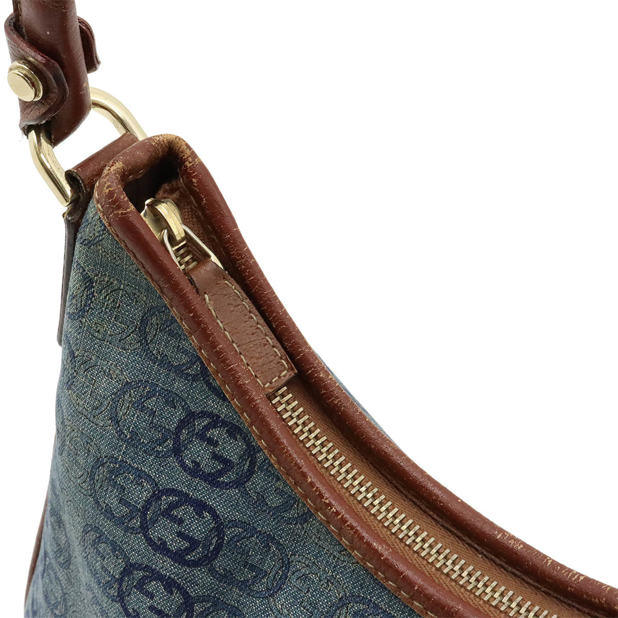 GUCCI Gucci Interlocking G GG pattern shoulder bag denim canvas blue brown 130738