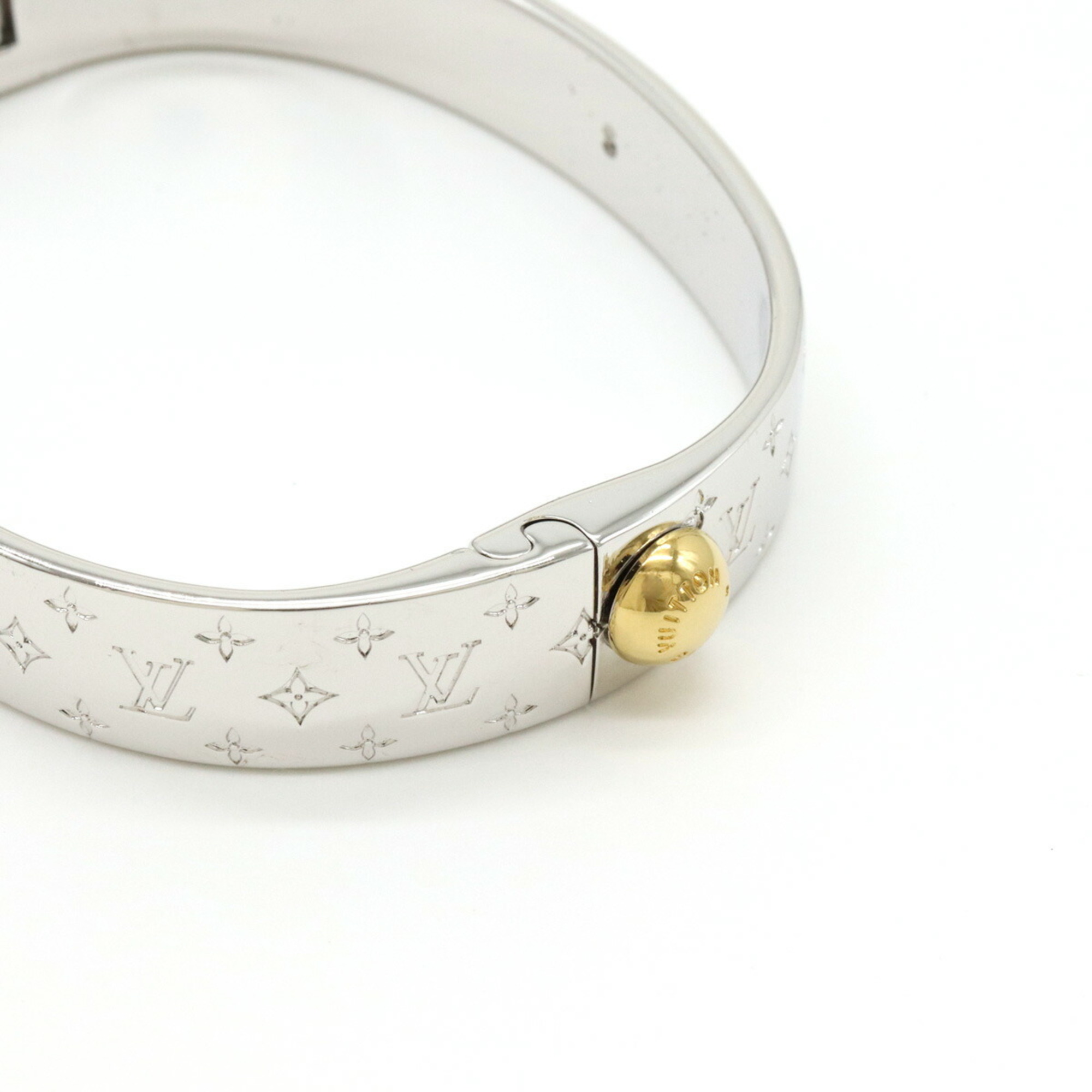 LOUIS VUITTON Louis Vuitton Cuff Nanogram Bangle Bracelet #S S Size Metal Silver Color M00249