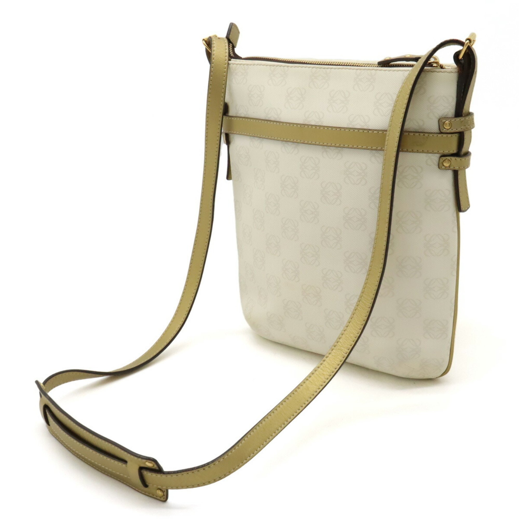 LOEWE Anagram Shoulder Bag PVC Leather White Gold