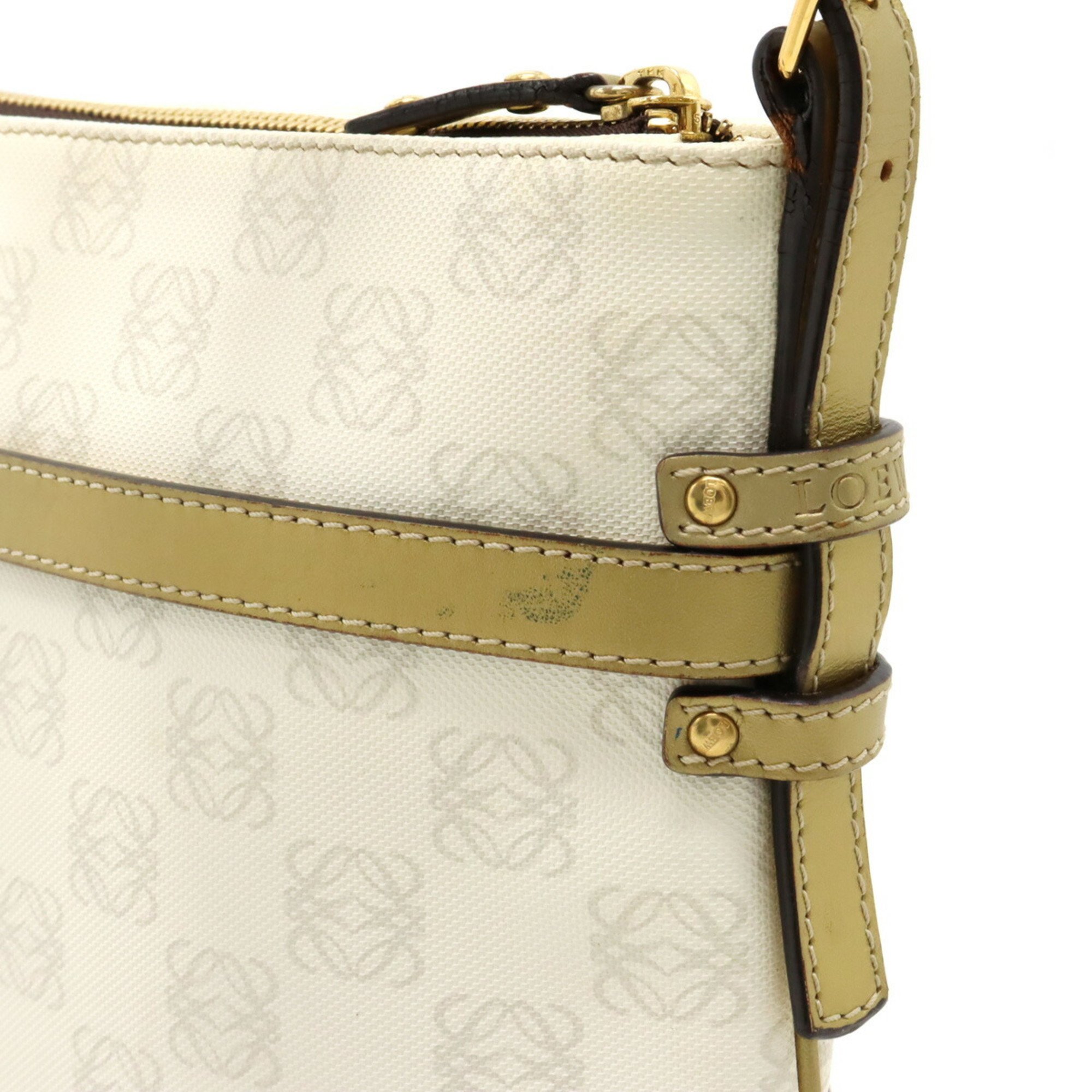 LOEWE Anagram Shoulder Bag PVC Leather White Gold