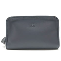 LOEWE Anagram Second Bag Clutch Handbag Leather Blue Gray