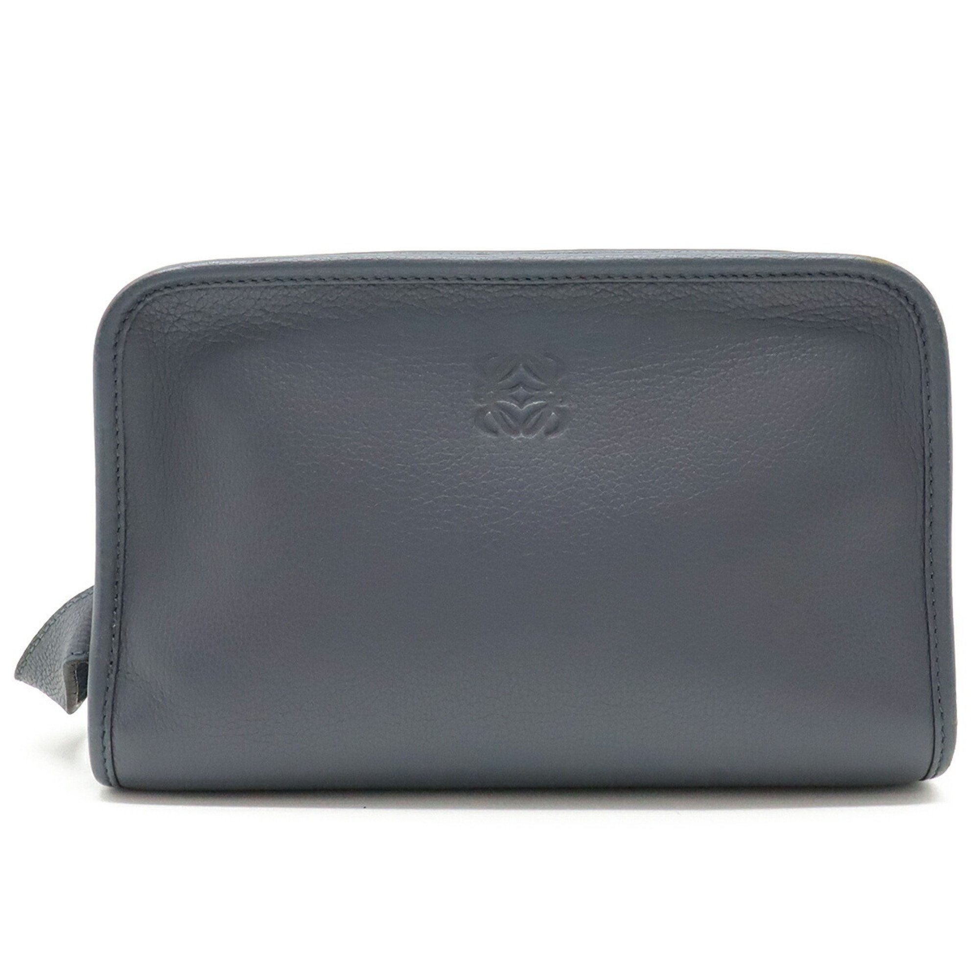 LOEWE Anagram Second Bag Clutch Handbag Leather Blue Gray