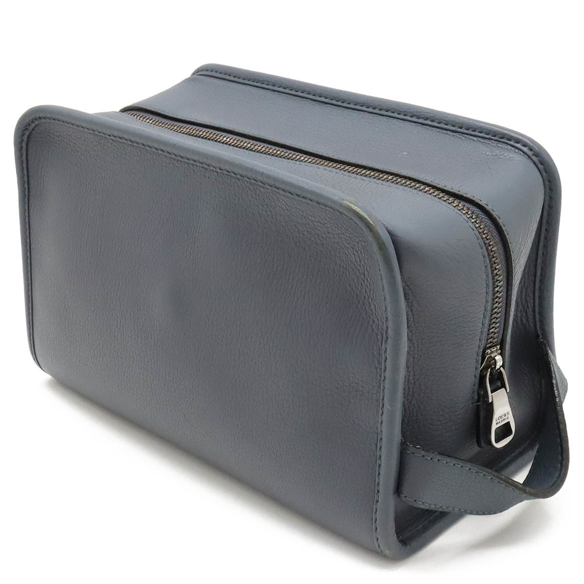 LOEWE Anagram Second Bag Clutch Handbag Leather Blue Gray