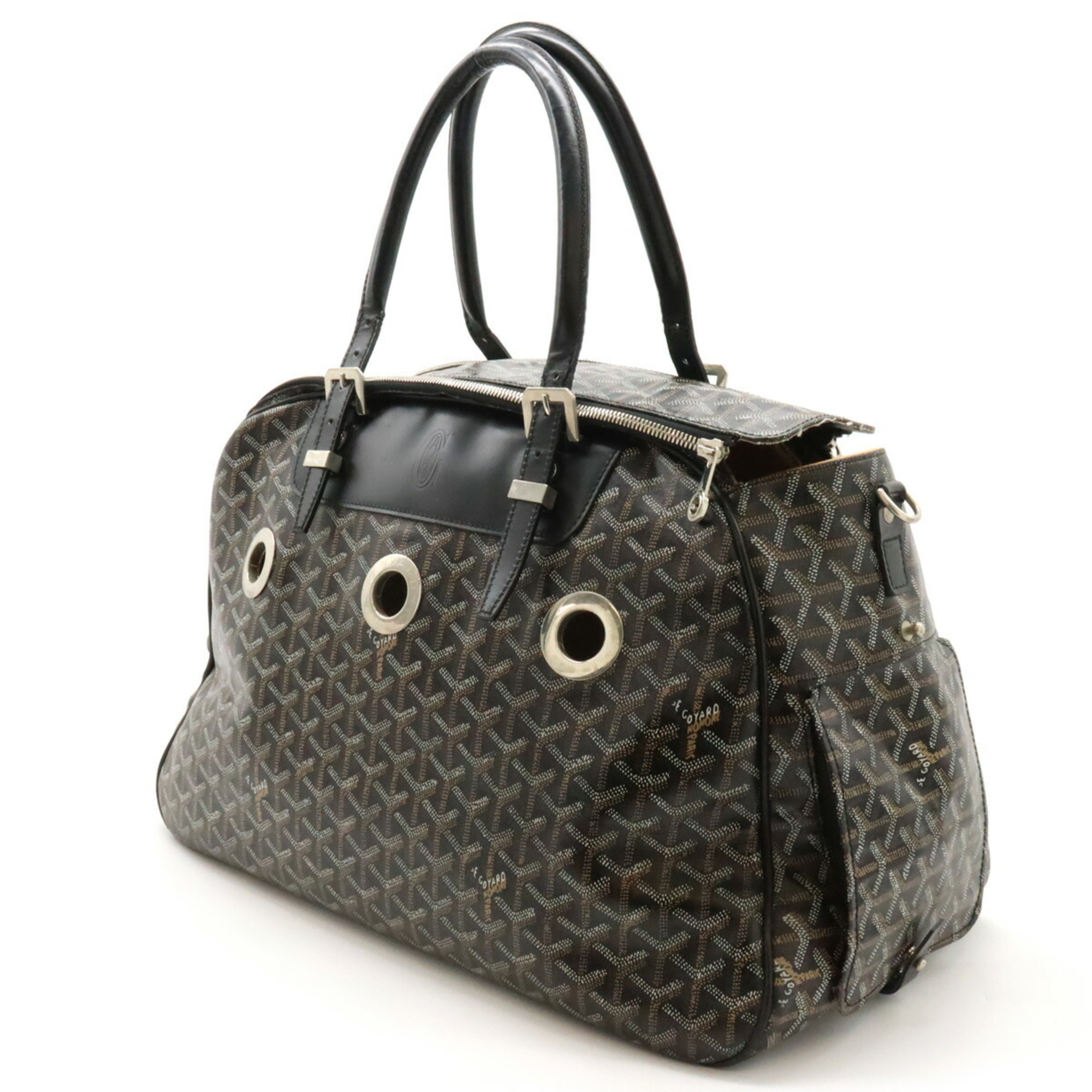 GOYARD Saxe Cien Yuro PM Pet Carrier Bag Boston Herringbone Pattern PVC Leather Black Multicolor