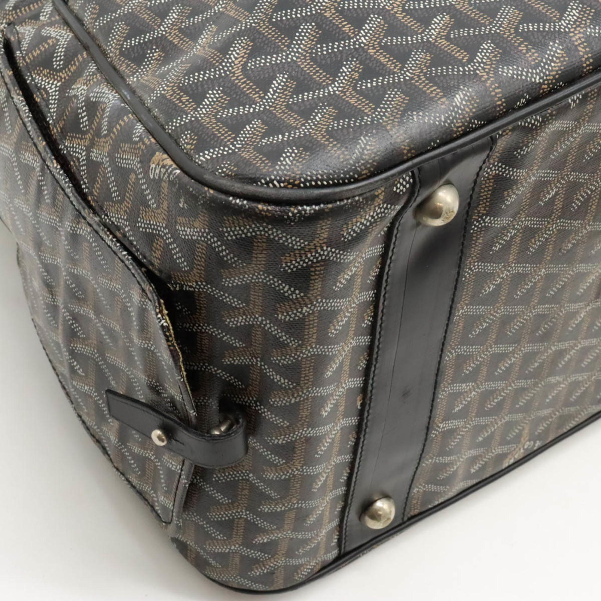 GOYARD Saxe Cien Yuro PM Pet Carrier Bag Boston Herringbone Pattern PVC Leather Black Multicolor