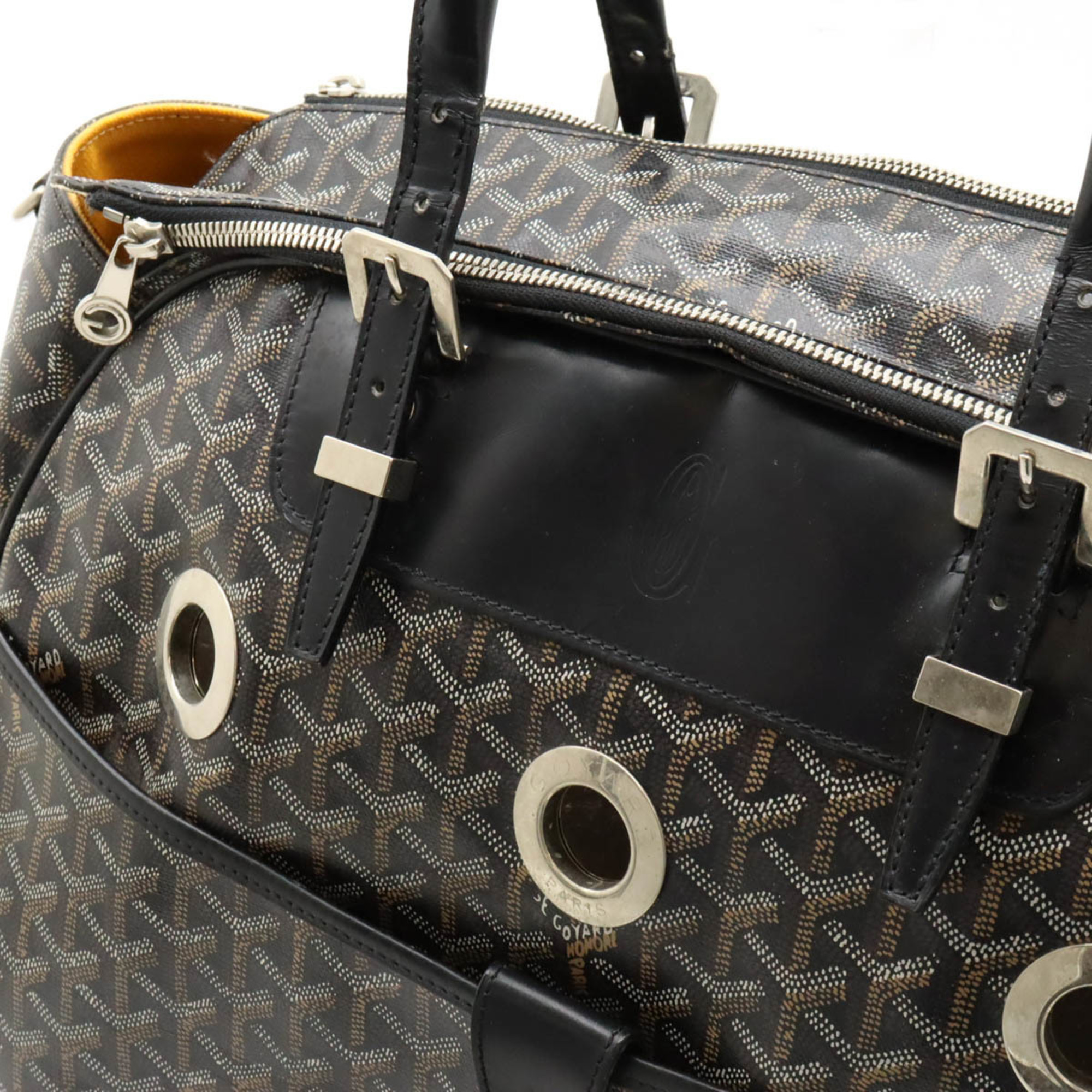 GOYARD Saxe Cien Yuro PM Pet Carrier Bag Boston Herringbone Pattern PVC Leather Black Multicolor