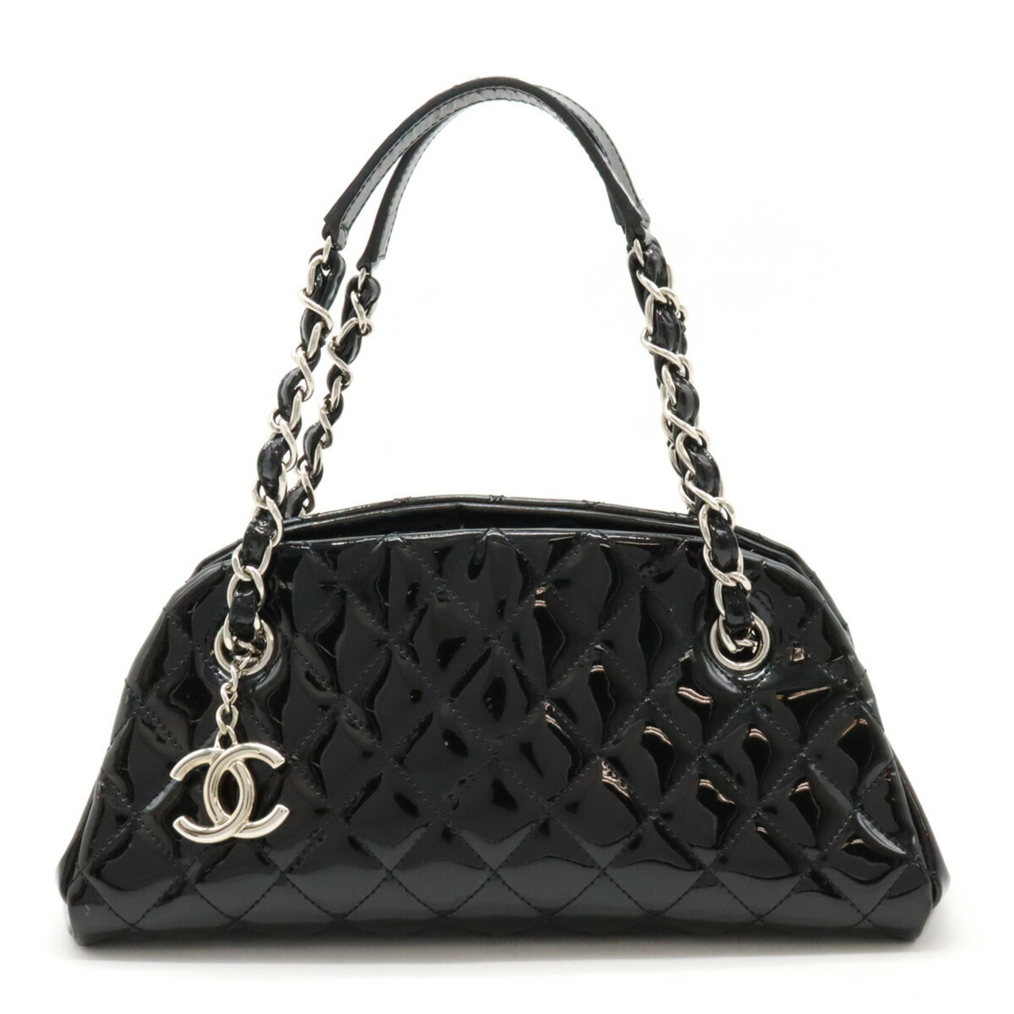 CHANEL Chanel Mademoiselle Matelasse Coco Mark Bowling Bag Shoulder Chain Enamel Black