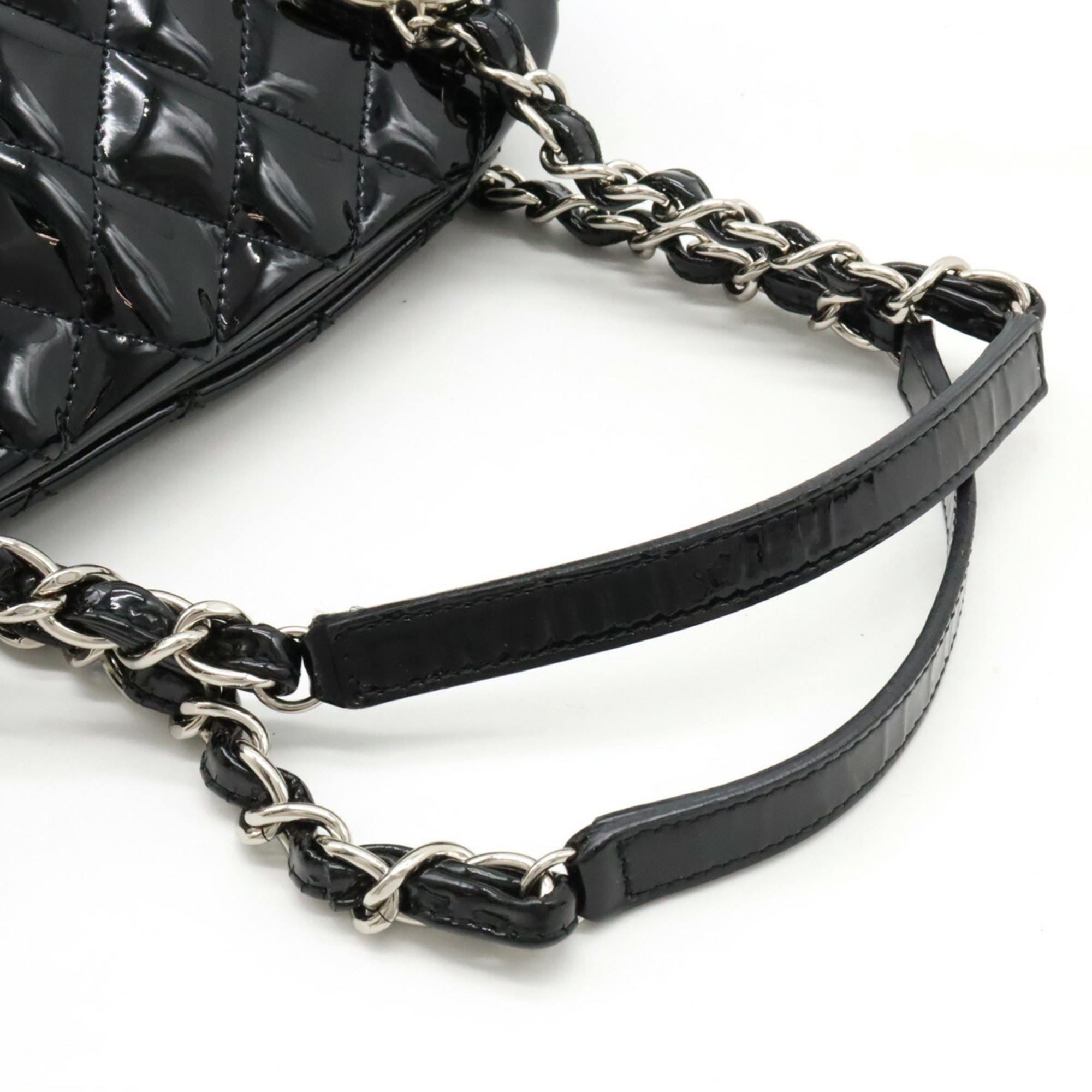 CHANEL Chanel Mademoiselle Matelasse Coco Mark Bowling Bag Shoulder Chain Enamel Black