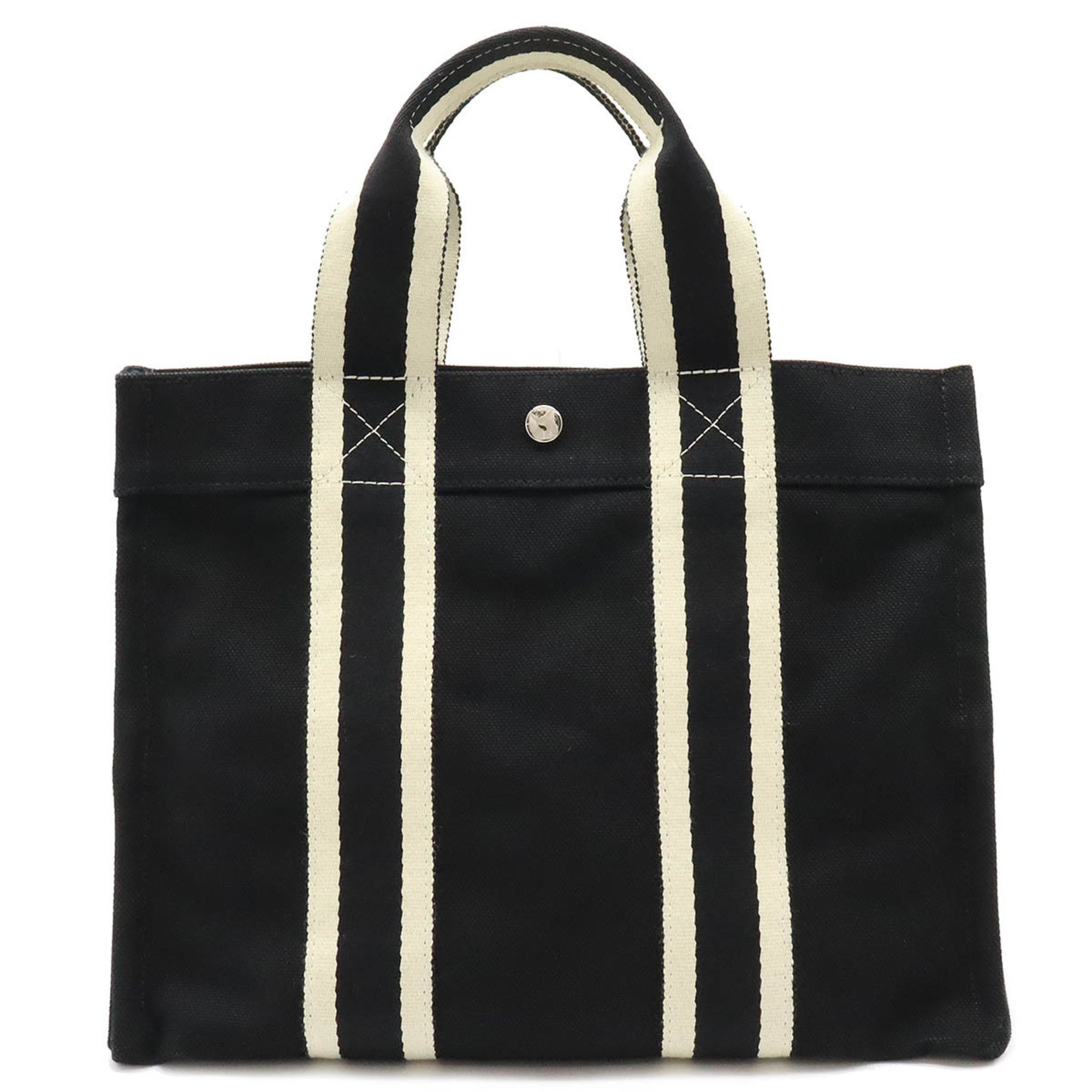 HERMES Bora PM Tote Bag Handbag Canvas Black White