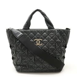 CHANEL Coco Mark Quilted Tote Bag Shoulder Leather Black