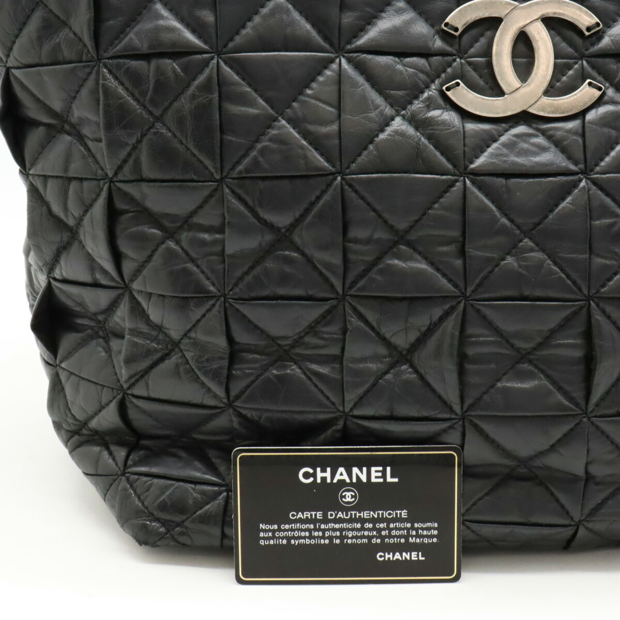 CHANEL Coco Mark Quilted Tote Bag Shoulder Leather Black