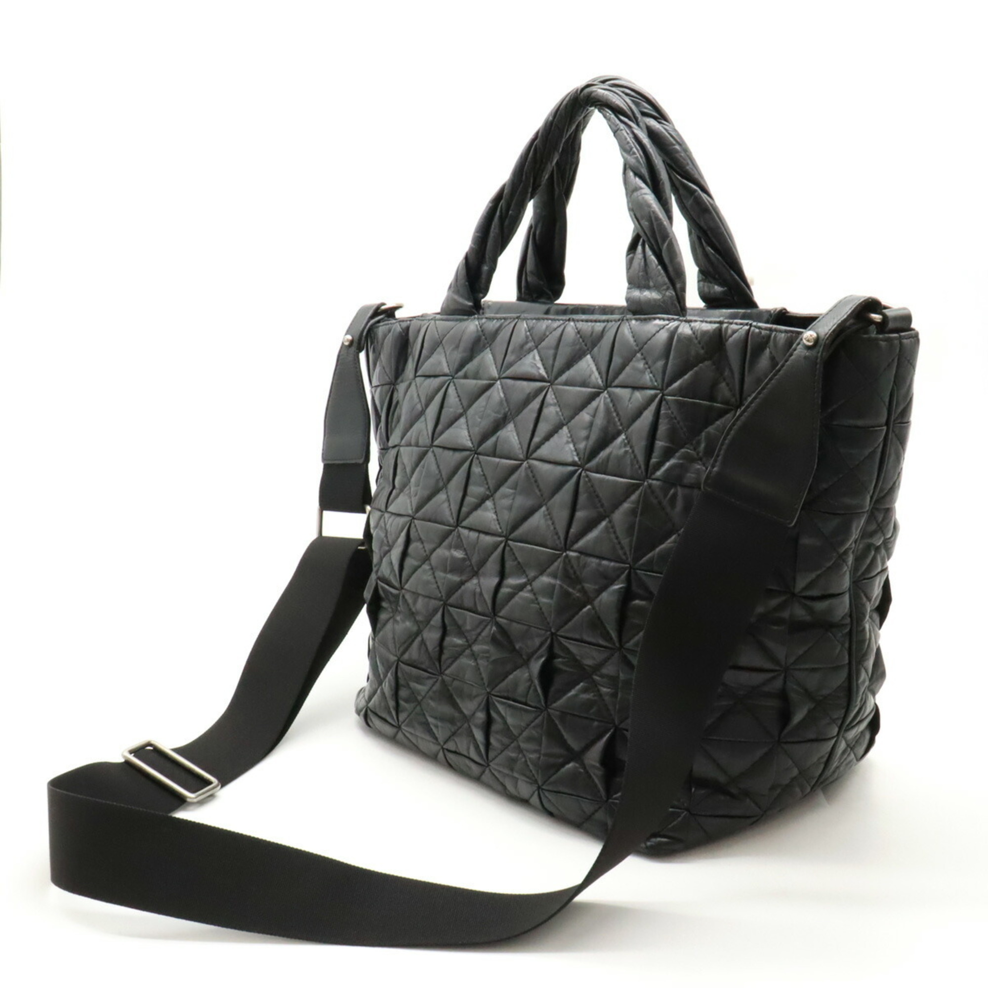 CHANEL Coco Mark Quilted Tote Bag Shoulder Leather Black