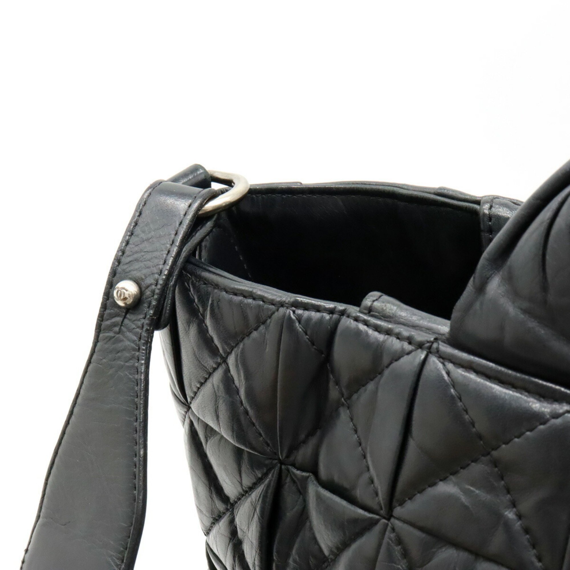 CHANEL Coco Mark Quilted Tote Bag Shoulder Leather Black