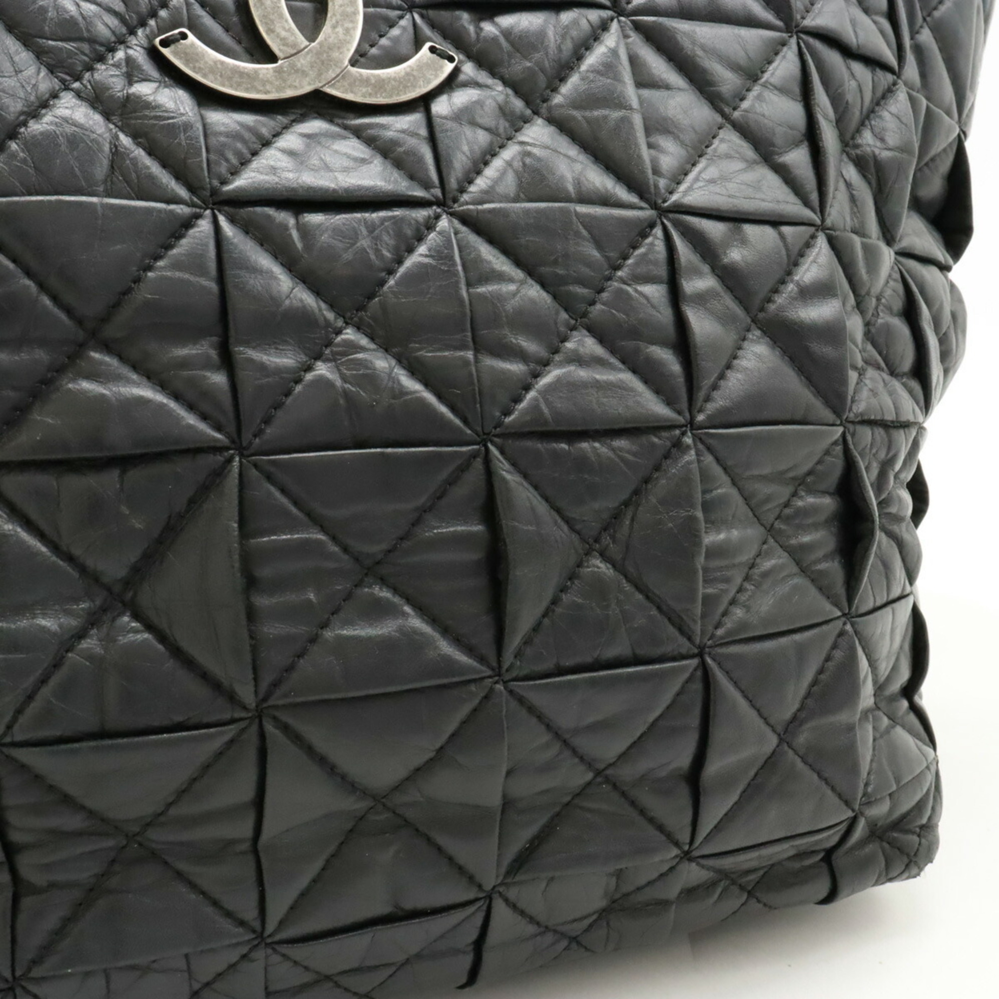 CHANEL Coco Mark Quilted Tote Bag Shoulder Leather Black