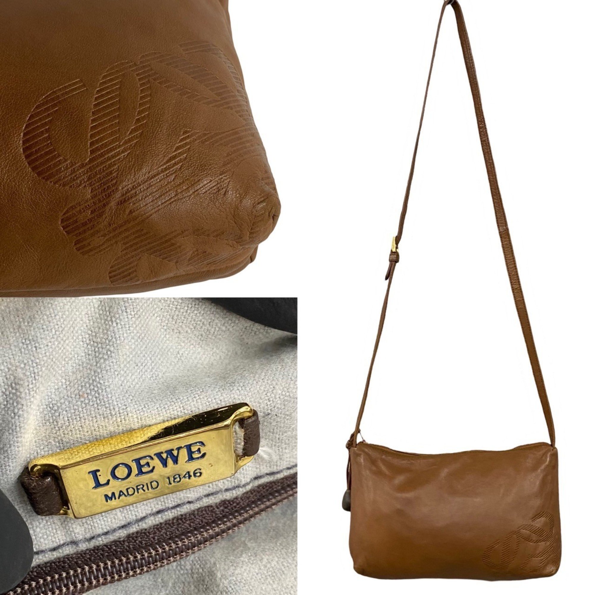 LOEWE Anagram Nappa Leather Shoulder Bag Pochette Sacoche Brown 11385