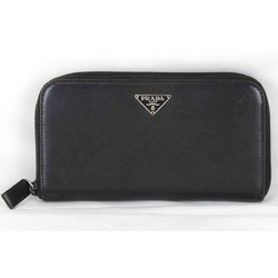 PRADA Prada Saffiano Round M506A Long Wallet Leather Black Women's