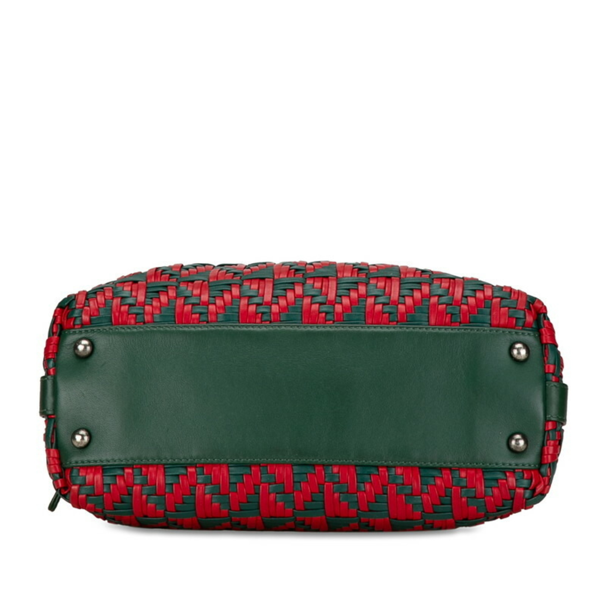 Chanel Coco Mark Boston Bag Shoulder Green Red Leather Women's CHANEL