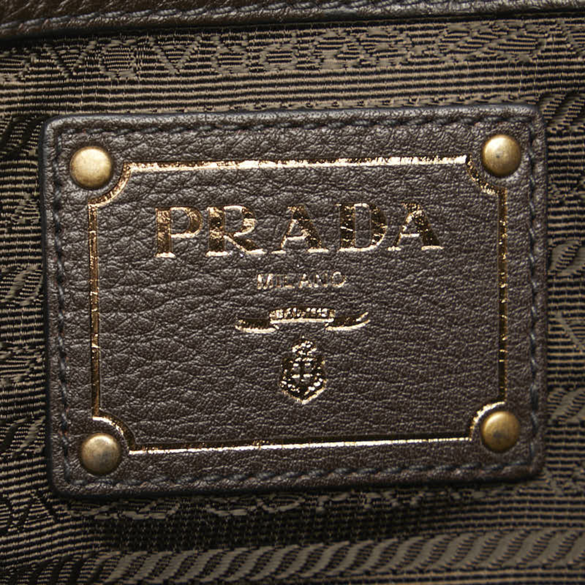 Prada Triangle Plate Handbag Shoulder Bag Black Brown Nylon Leather Women's PRADA