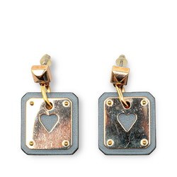 Hermes Asdukur PM Heart Earrings Gold Light Blue Plated Leather Women's HERMES