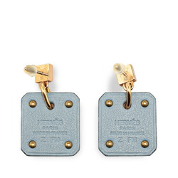 Hermes Asdukur PM Heart Earrings Gold Light Blue Plated Leather Women's HERMES