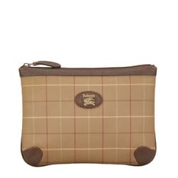 Burberry Check Shadow Horse Pouch Beige Brown Canvas Leather Women's BURBERRY