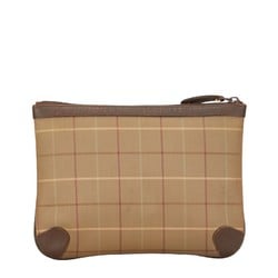 Burberry Check Shadow Horse Pouch Beige Brown Canvas Leather Women's BURBERRY