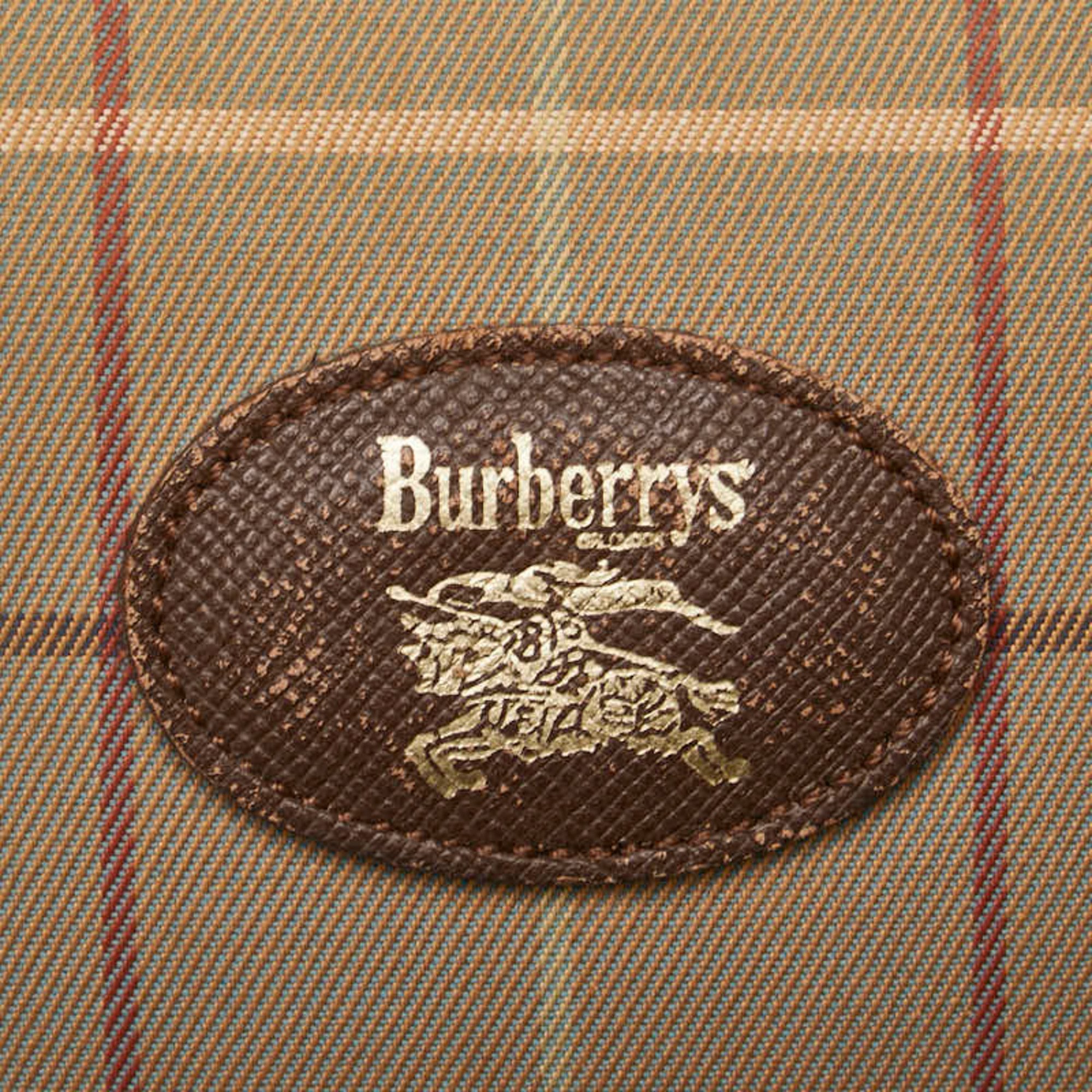 Burberry Check Shadow Horse Pouch Beige Brown Canvas Leather Women's BURBERRY