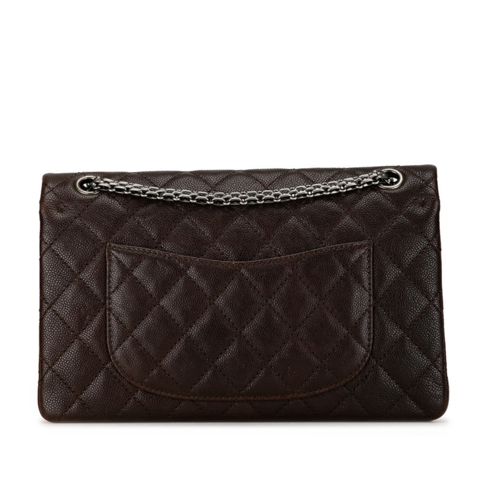 Chanel Coco Mark Quilted Double Flap Bicolor Chain Shoulder Bag Brown Grey Caviar Skin Women's CHANEL