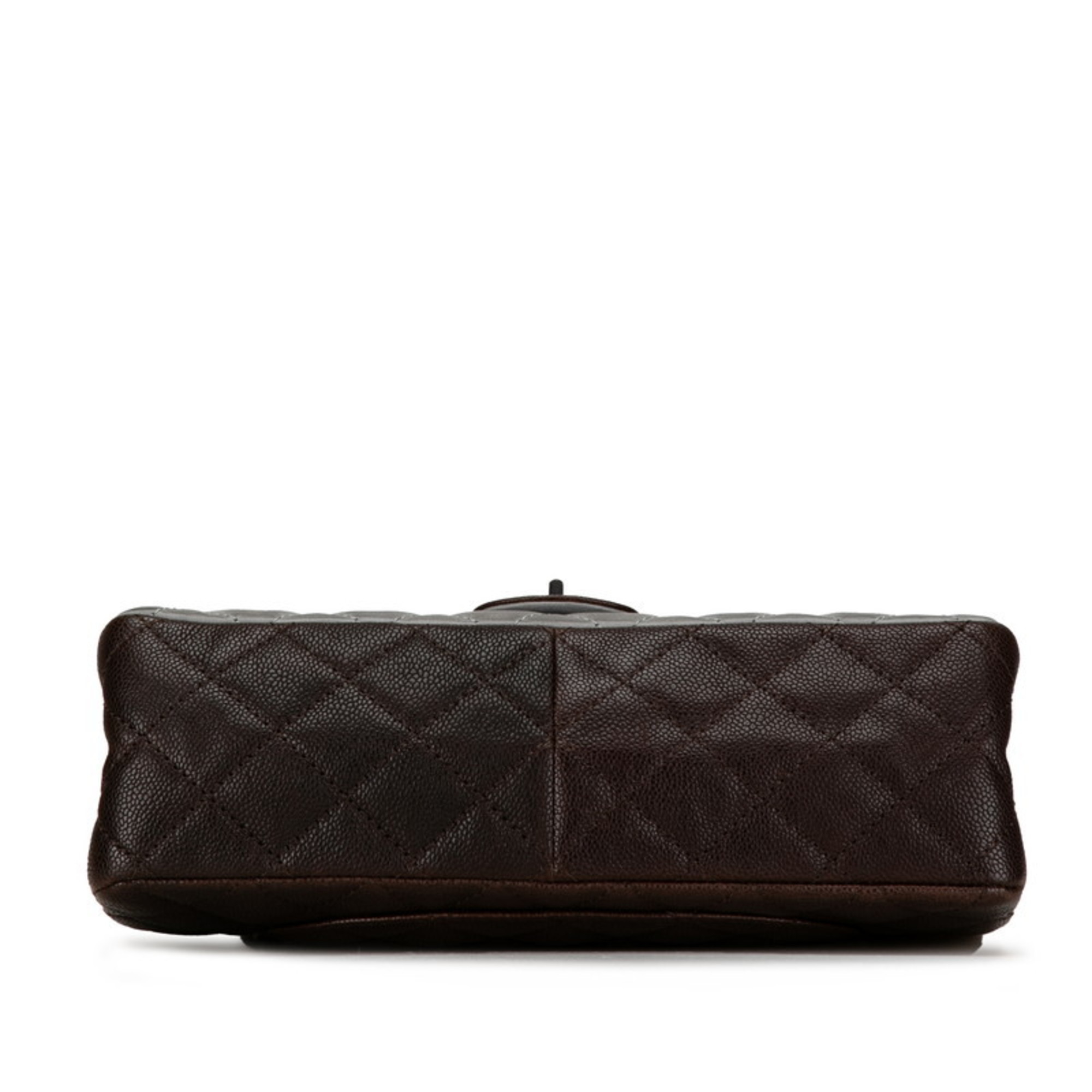 Chanel Coco Mark Quilted Double Flap Bicolor Chain Shoulder Bag Brown Grey Caviar Skin Women's CHANEL