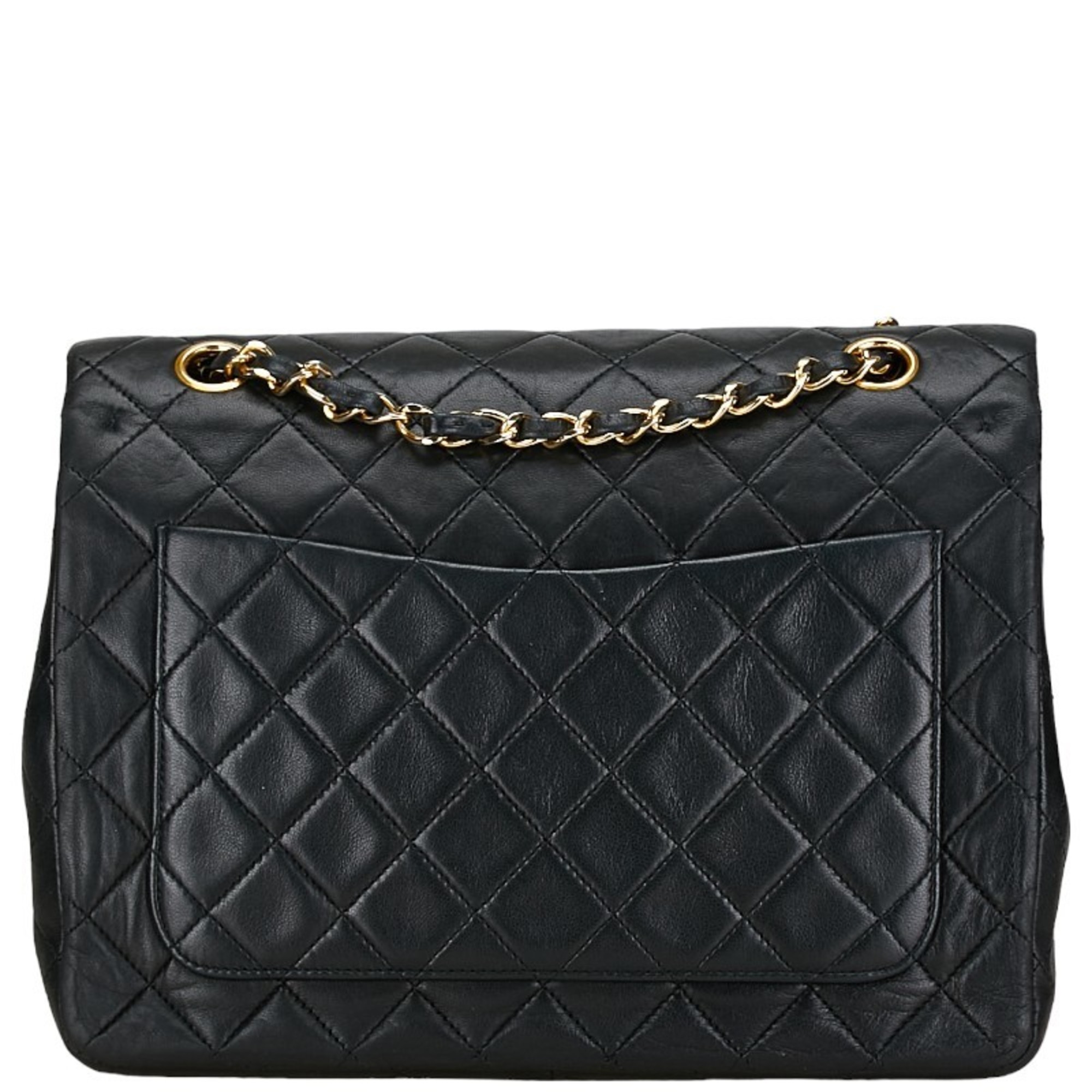 Chanel Matelasse 25 Coco Mark Double Flap Chain Shoulder Bag Black Lambskin Women's CHANEL