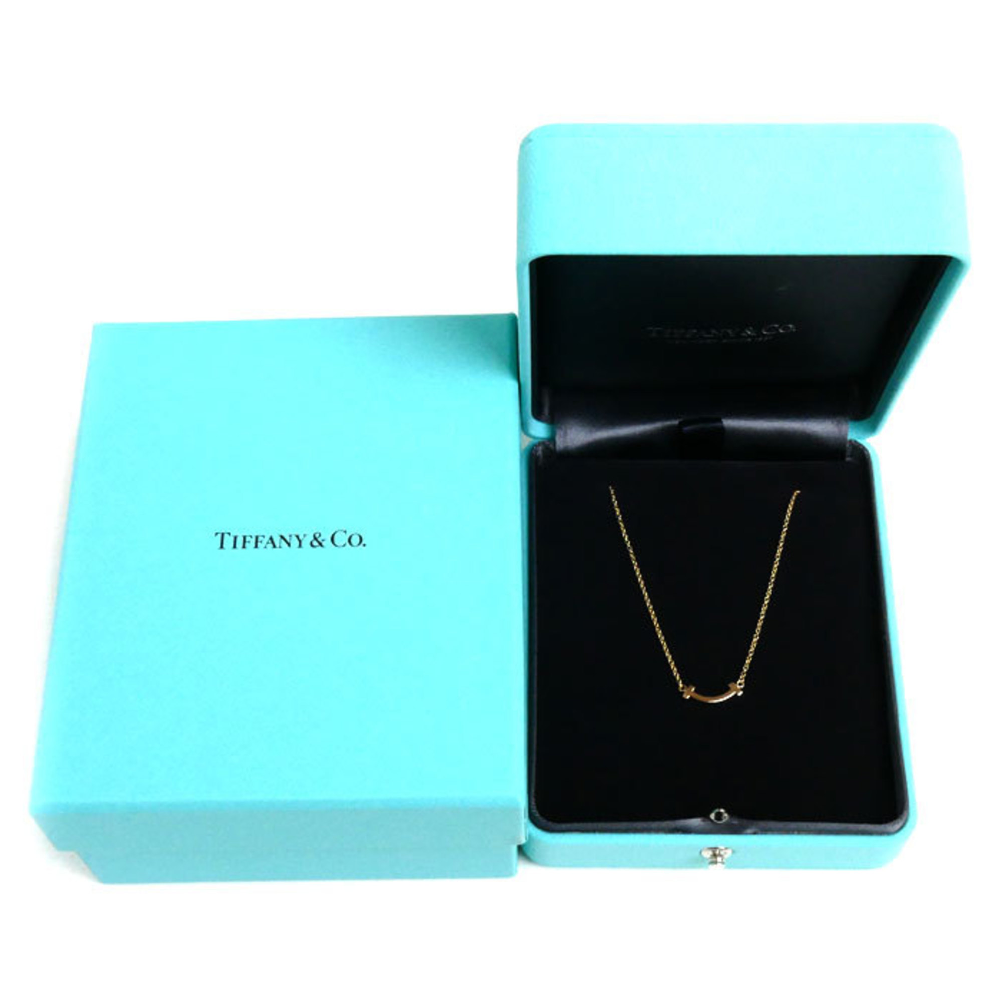 TIFFANY&Co. Tiffany K18PG Pink Gold T Smile Necklace 62617721 2.2g 41-46cm Women's