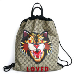 GUCCI Angry Cat Drawstring Backpack, Beige, Daypack, 473872, Unisex