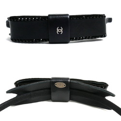 CHANEL Leather Nylon Rhinestone Coco Mark Ribbon Hair Headband for Women