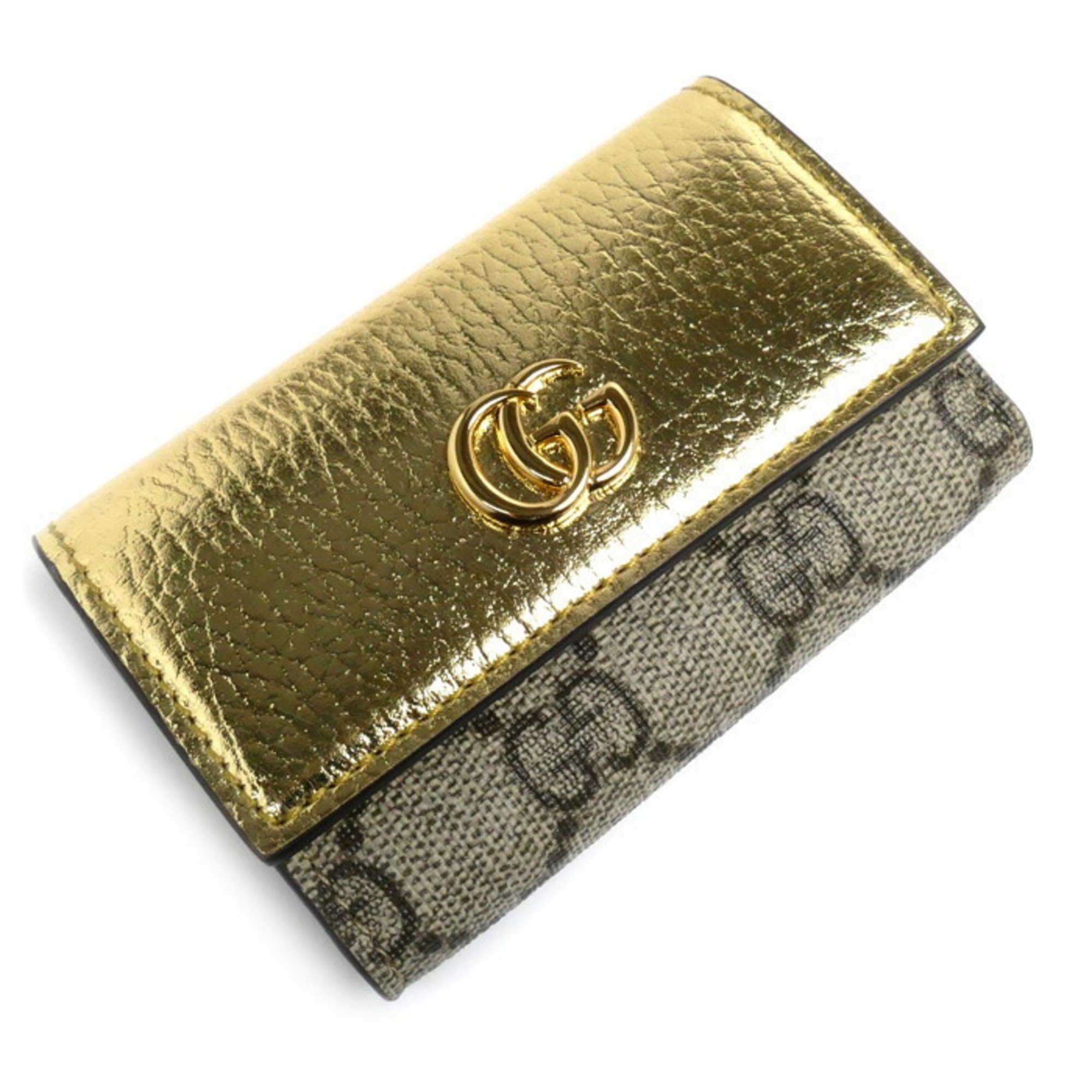 GUCCI Gucci Double G Metallic Key Case Gold Beige 456118 Limited Edition Unisex