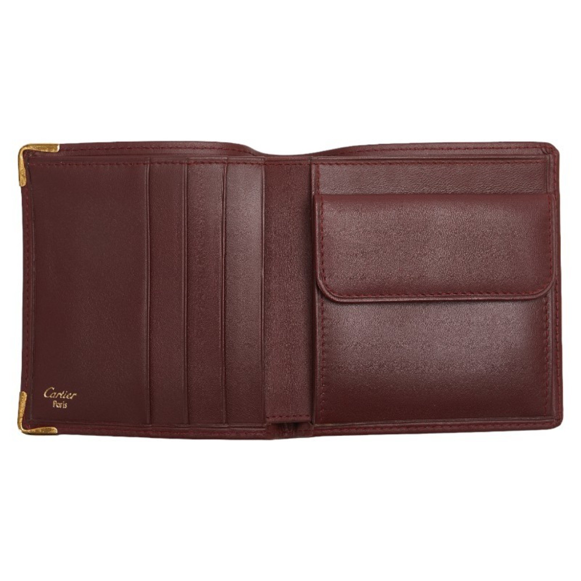 Cartier Must Line Bi-fold Wallet Wine Red Bordeaux Leather Women's CARTIER