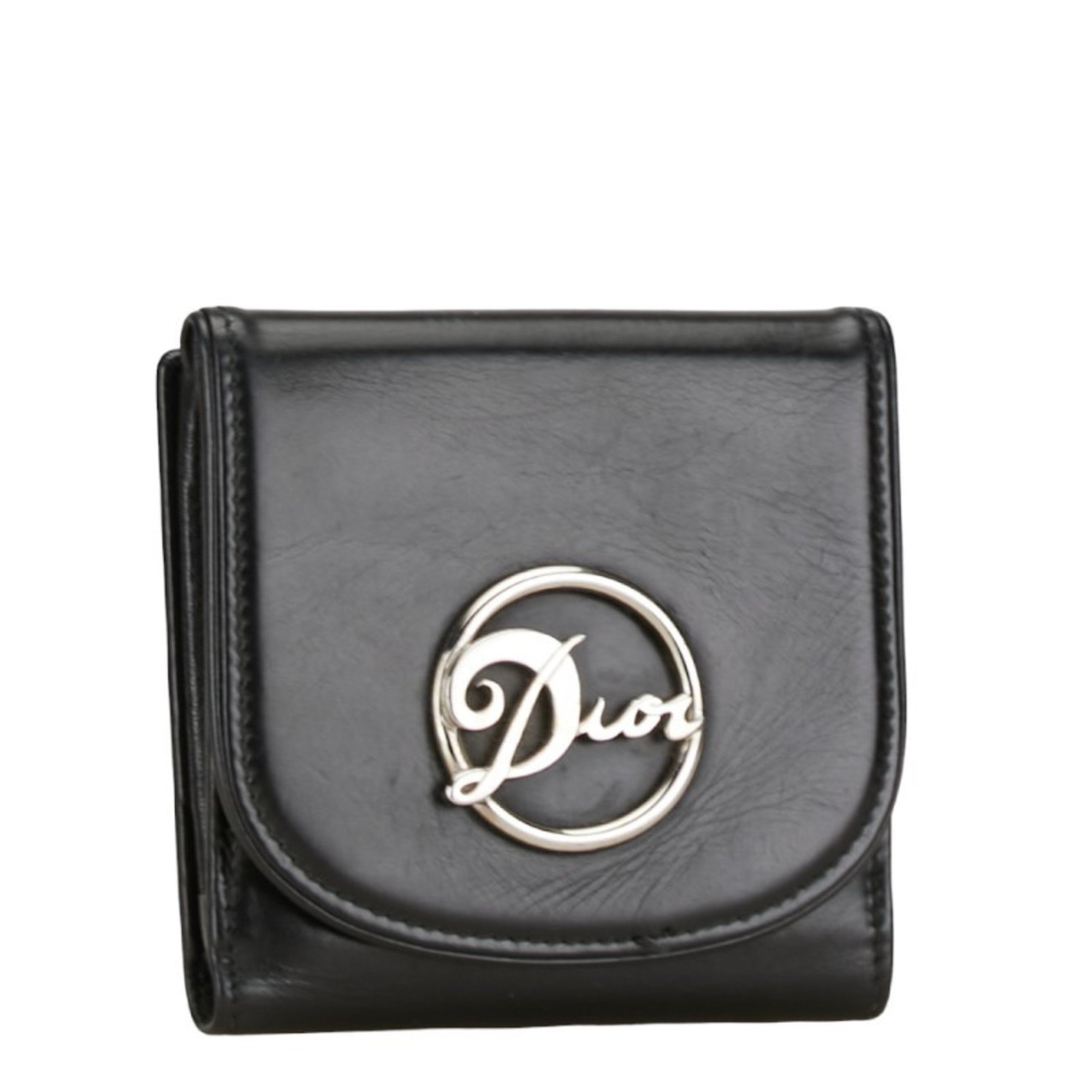 Christian Dior Dior Tri-fold Wallet Black Leather Women's