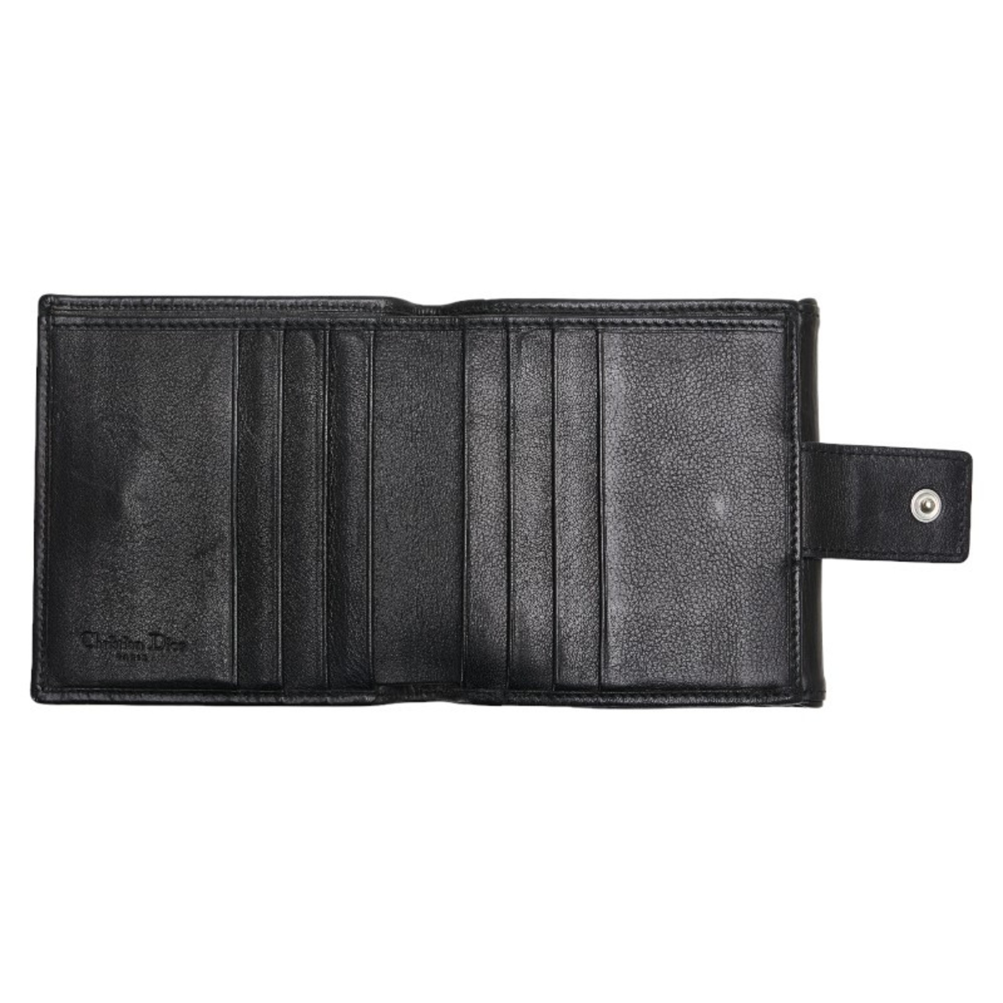 Christian Dior Dior Tri-fold Wallet Black Leather Women's