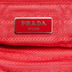 Prada Triangle Plate Stripe Handbag Shoulder Bag Red Black Cotton Leather Women's PRADA