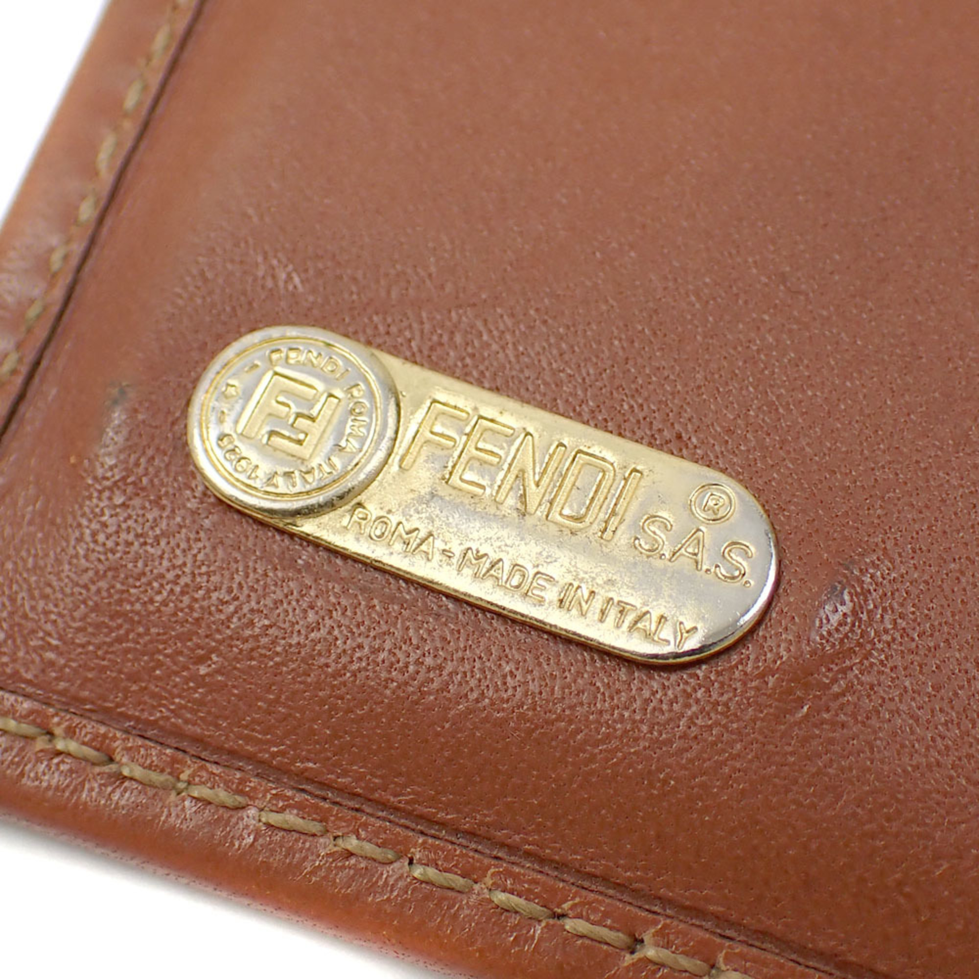 Fendi Bi-fold Card Case Brown PVC Leather Women's Men's