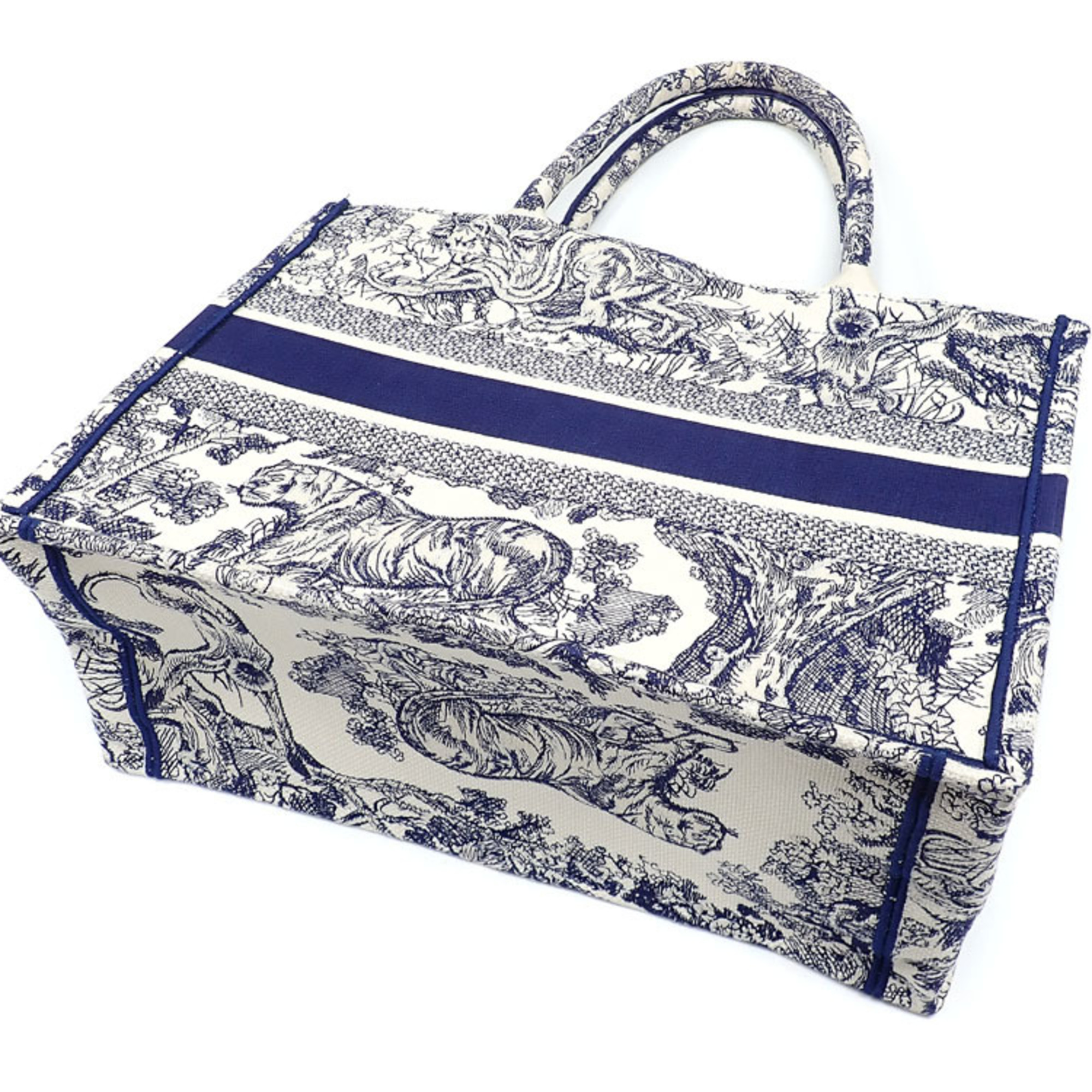 Christian Dior Tote Bag Book Medium Women's Ecru & Blue Navy Canvas M1296ZTDT_M34I Toile de Jouy Embroidery