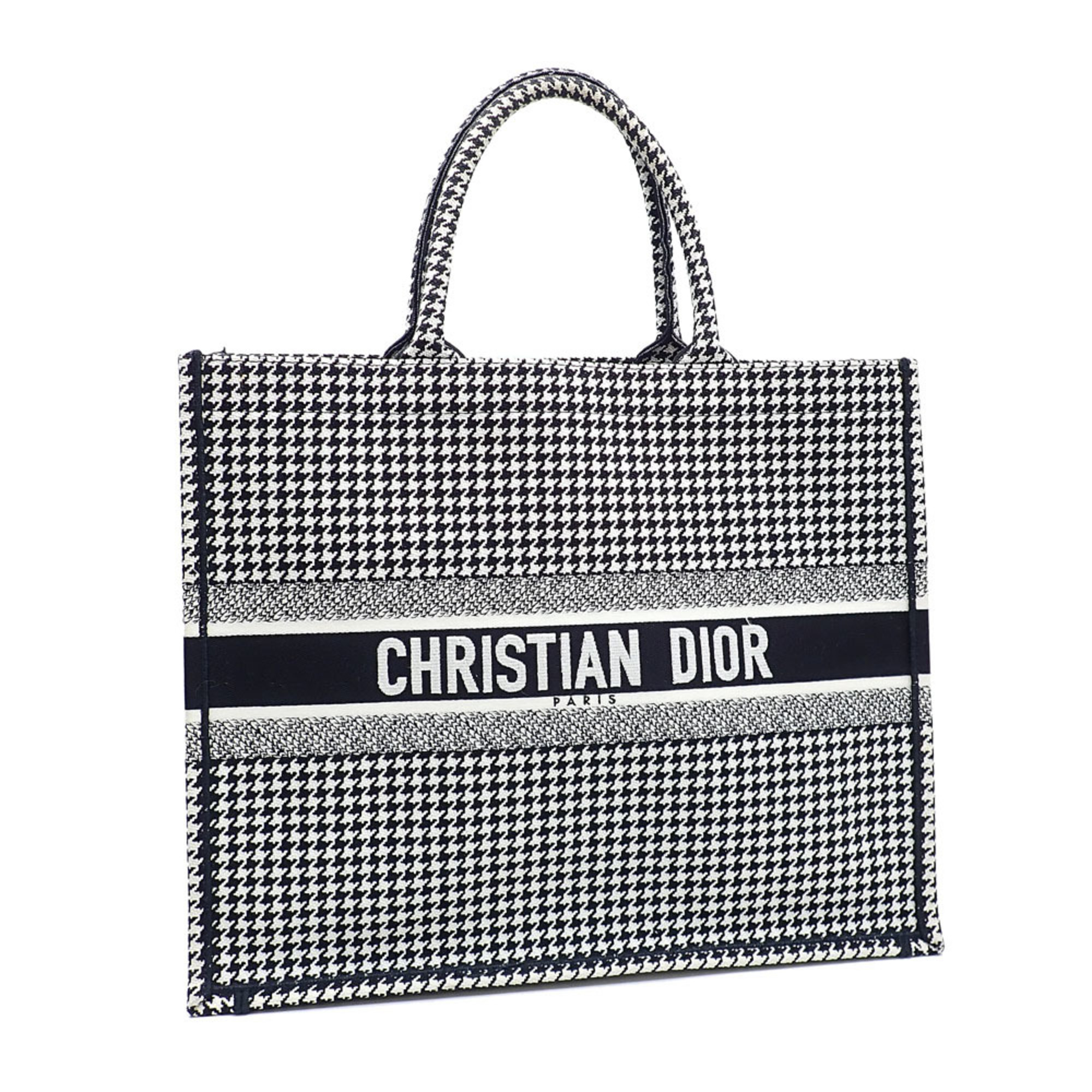 Christian Dior Tote Bag Book Large Women's Black White Canvas M1286ZRPI_M081 Houndstooth Macro Embroidery