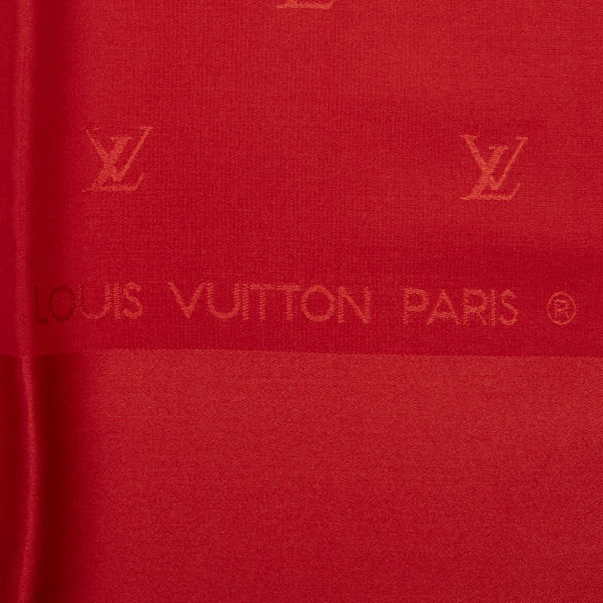 Louis Vuitton Monogram Scarf Muffler Stole Red Silk Women's LOUIS VUITTON