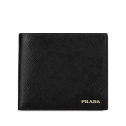 Prada Saffiano Bi-fold Wallet Black Navy Leather Men's PRADA