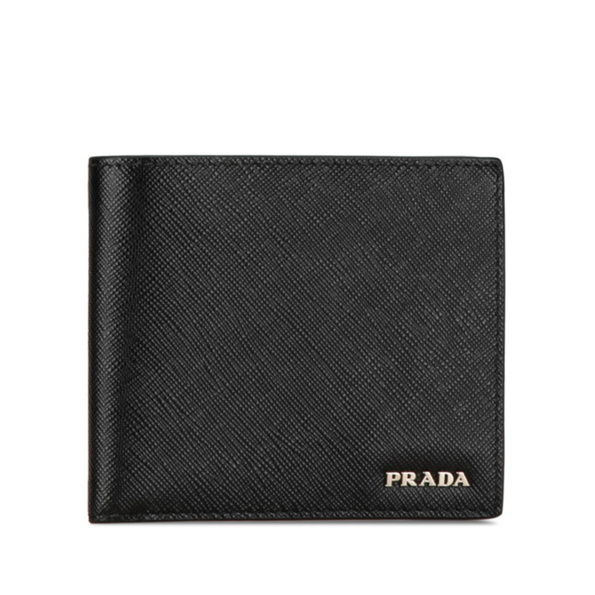 Prada Saffiano Bi-fold Wallet Black Navy Leather Men's PRADA