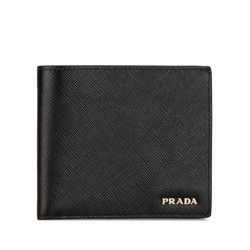 Prada Saffiano Bi-fold Wallet Black Navy Leather Men's PRADA